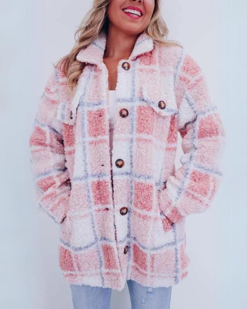 ELINARA Polar Fleece Plaid Jacket – Warm, Stylish, and Versatile