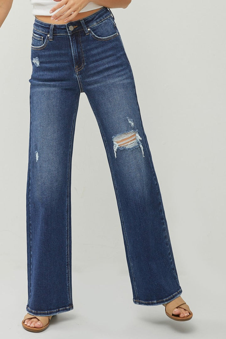 Women’s High-Rise Distressed Wide-Leg Jeans – Trendy and Comfortable Denim