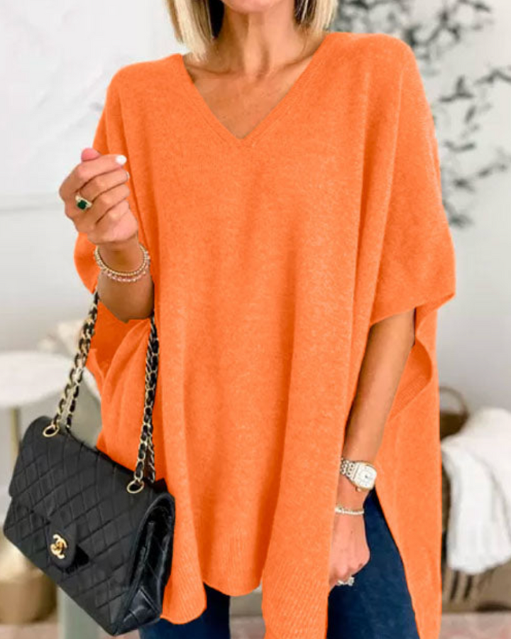 ERICA V-Neck Cashmere Poncho Sweater – Loose Fit, Soft & Stylish Winter Essential