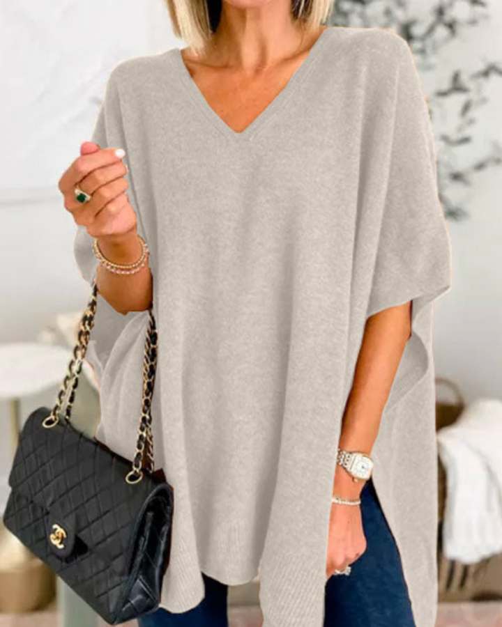 ERICA V-Neck Cashmere Poncho Sweater – Loose Fit, Soft & Stylish Winter Essential