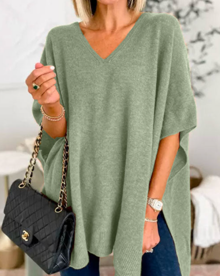 ERICA V-Neck Cashmere Poncho Sweater – Loose Fit, Soft & Stylish Winter Essential