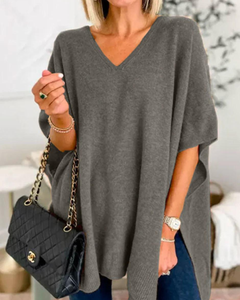 ERICA V-Neck Cashmere Poncho Sweater – Loose Fit, Soft & Stylish Winter Essential