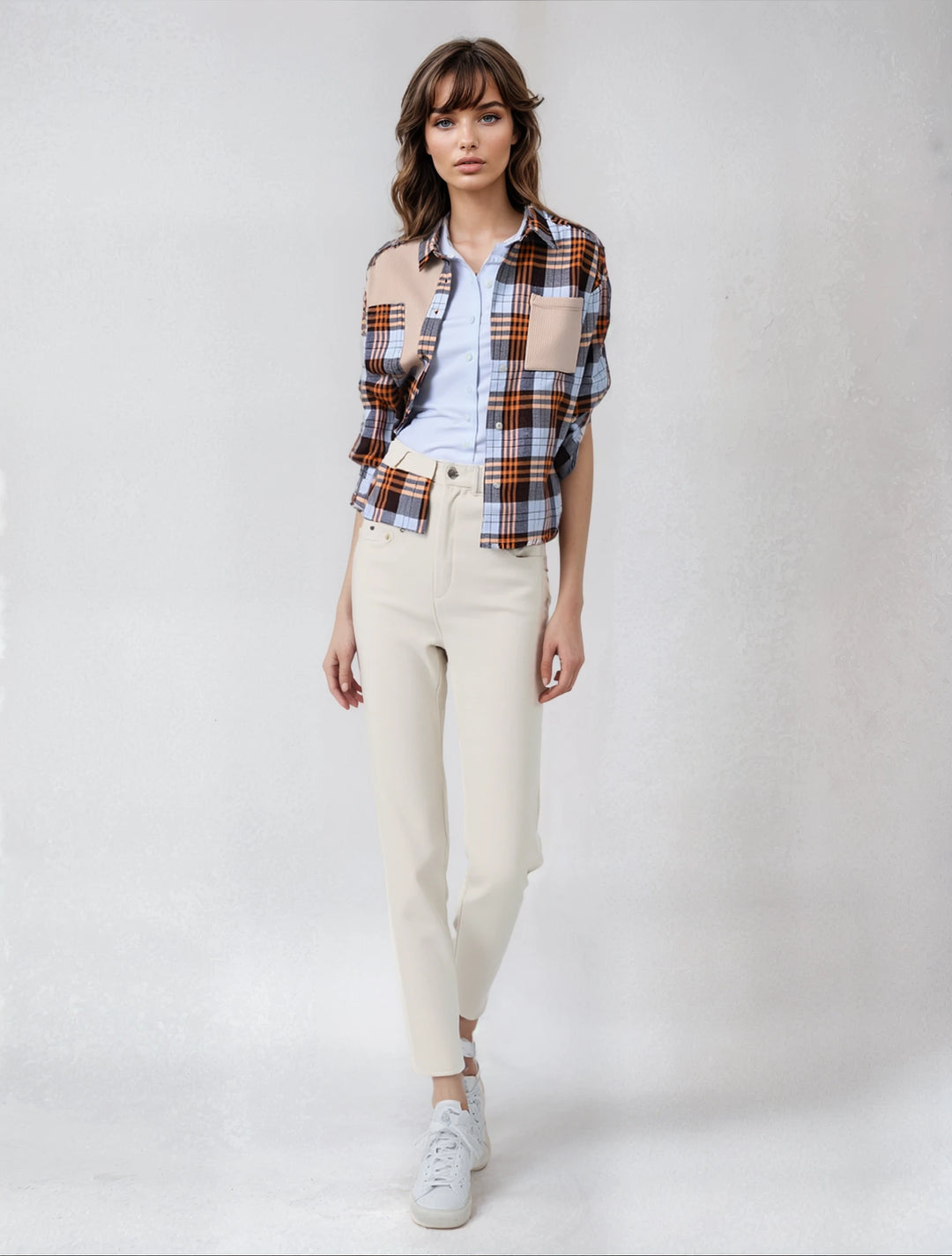 Women's Plaid Button-Up Long Sleeve Shacket with Pockets | Lightweight & Stylish