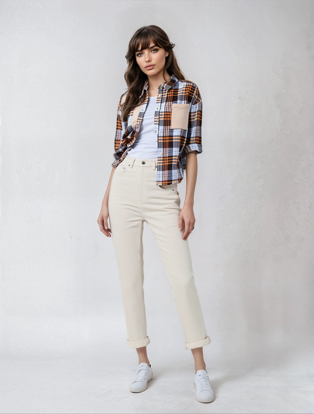 Women's Plaid Button-Up Long Sleeve Shacket with Pockets | Lightweight & Stylish