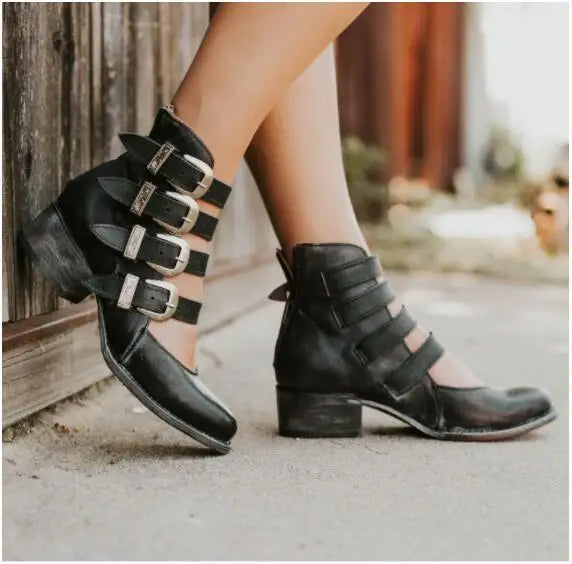 Dixie™ | Vintage Leather Heels with Buckle – Retro Elegance Redefined