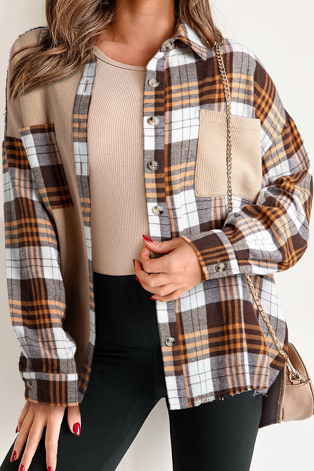 Women's Plaid Button-Up Long Sleeve Shacket with Pockets | Lightweight & Stylish