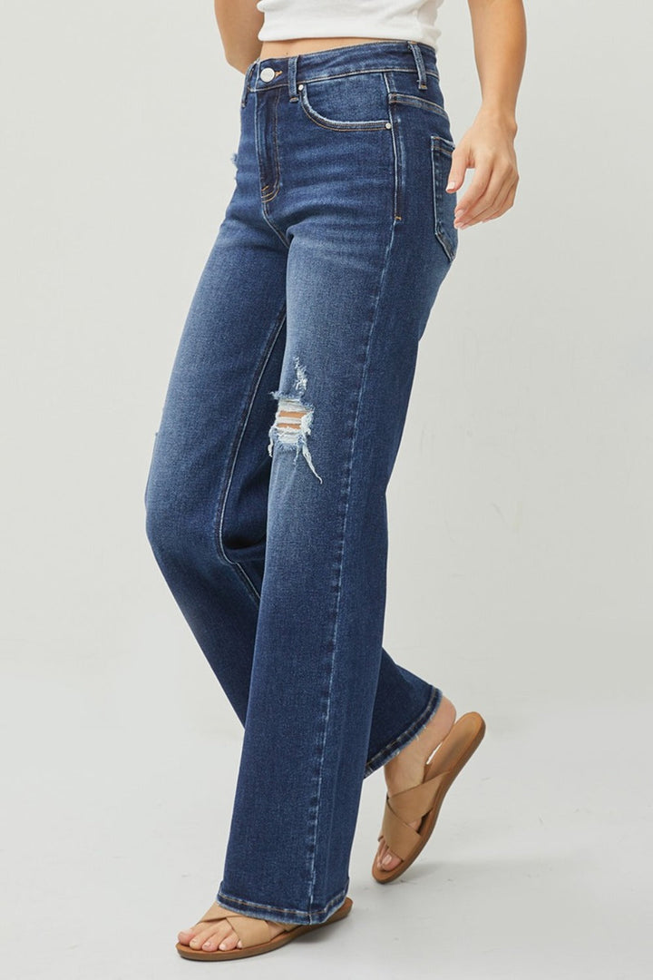 Women’s High-Rise Distressed Wide-Leg Jeans – Trendy and Comfortable Denim