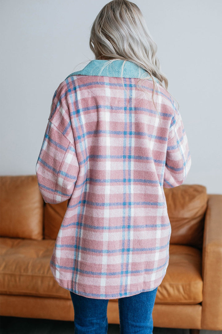 Plaid Shacket with Flap Pockets – Soft 100% Polyester, Machine Washable