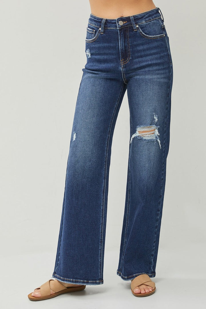 Women’s High-Rise Distressed Wide-Leg Jeans – Trendy and Comfortable Denim